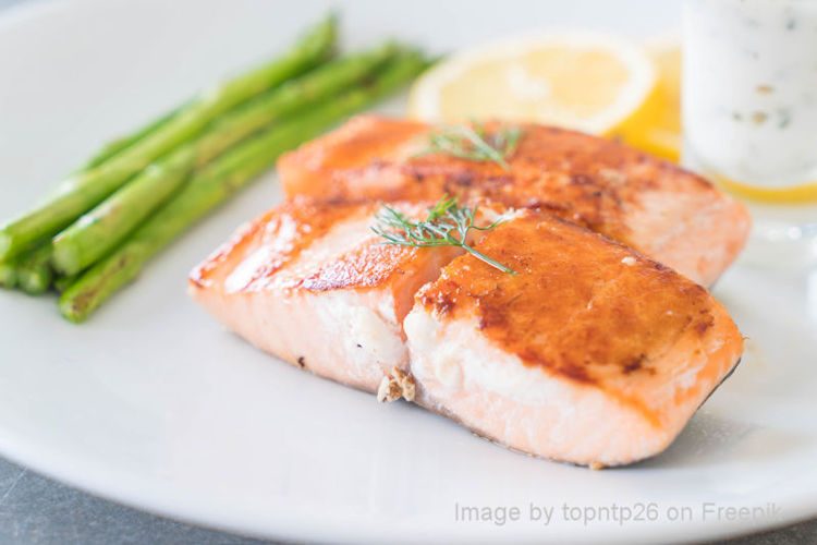 grilled salmon steak on the table grilled salmon steak on the table